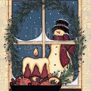 HUN2036 Candle iin Window Snowman