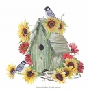 JEN2132  BirdhouseSunflowersWhiteBKG